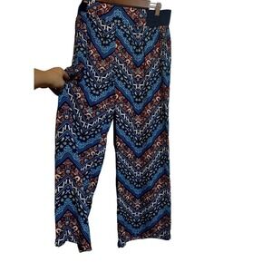 Studio 253 boho flowy wide leg pants blue multi-color woman XL